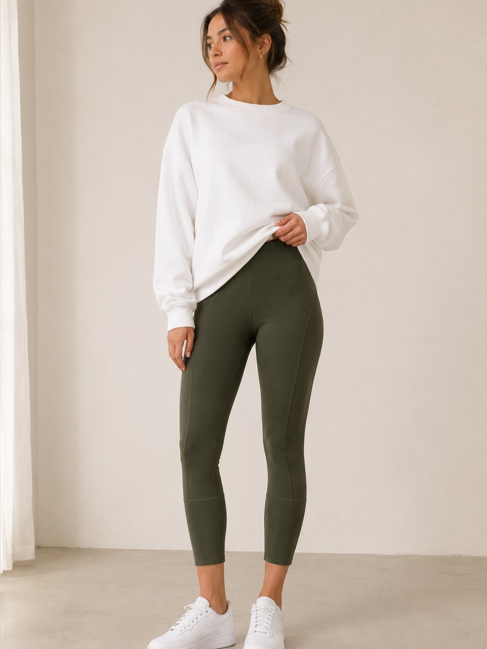 FP Movement by Free People High Rise 7/8 Pocket Leggings Olive Green Size M